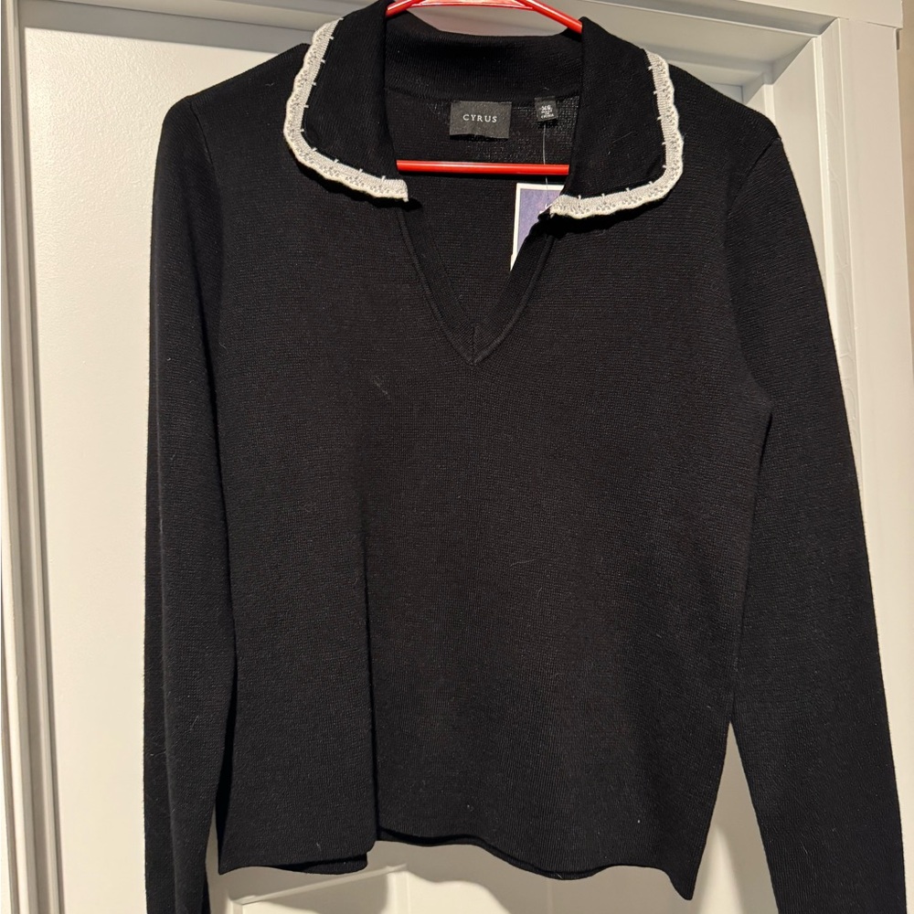 Cyrus Black Knit Top with White Accents